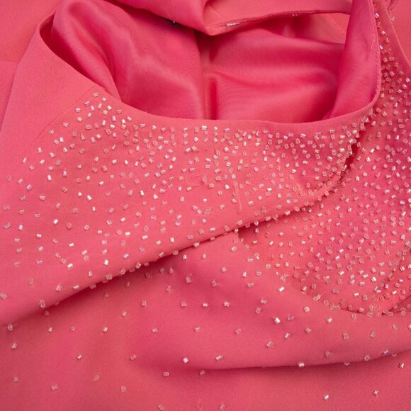 Vtg 90s Chelsea Nites Slip Dress 8 Beaded Salmon Pink Spaghetti Straps Gown Y2K - Picture 8 of 8